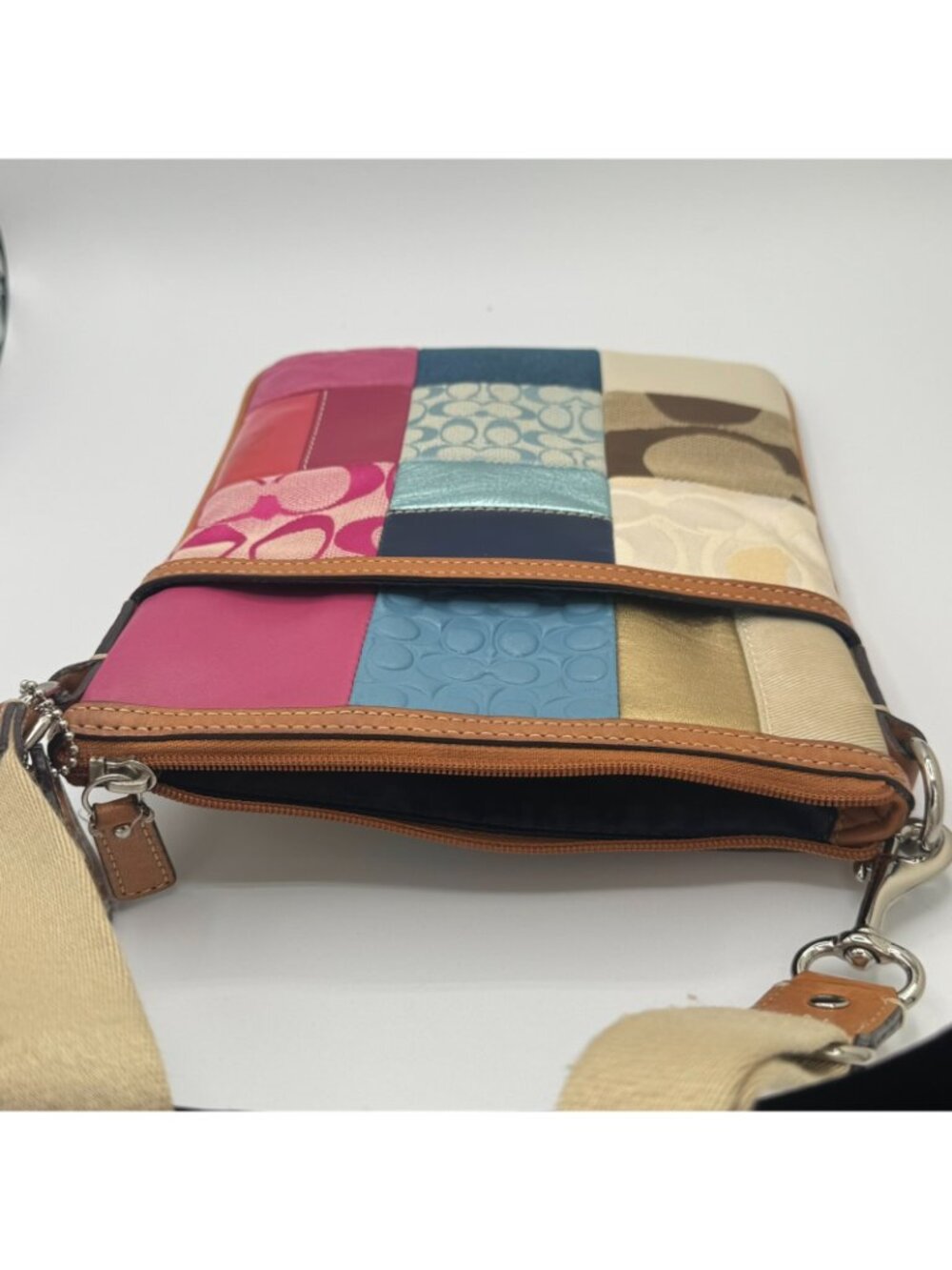 Coach Multicolor Patchwork Signature Swingpack Crossbody Bag Canvas Leather - Picture 7 of 7